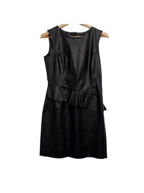 ZARA basics faux Leather sheath dress black bodycon sleeveless woven sexy medium